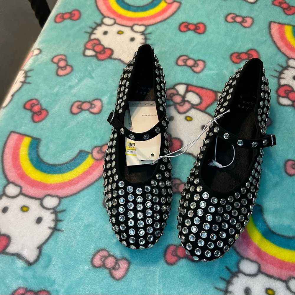 Issa Rhinestone Mary Jane Ballet Flats‎ - A New Day Black size 7 mcbling